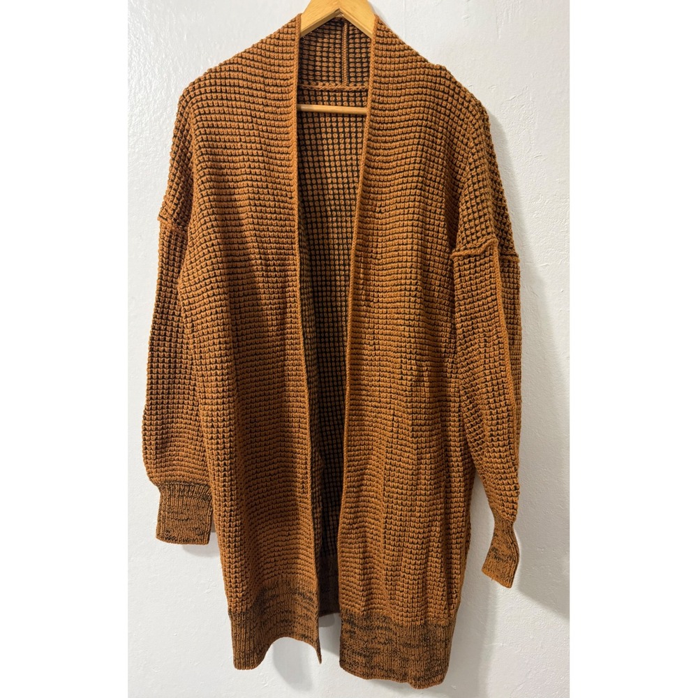 Women's‎ Long Sleeve Open Front Waffle Knit Cardigan Sweater Brown Size M